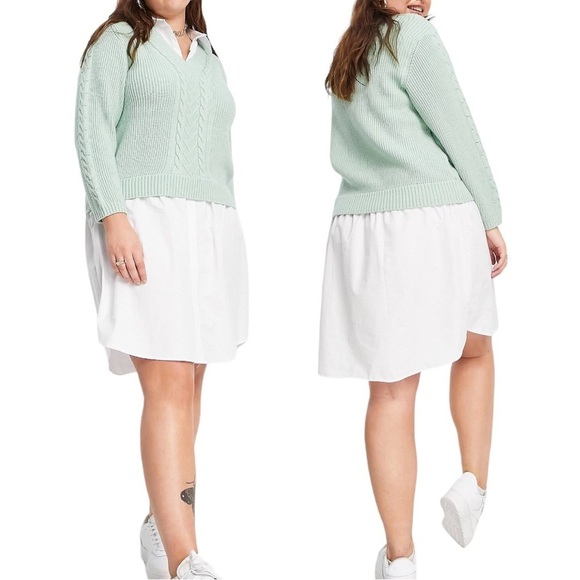 River Island Plus hybrid sweater with bobble sleeve in green - Picture 1 of 8